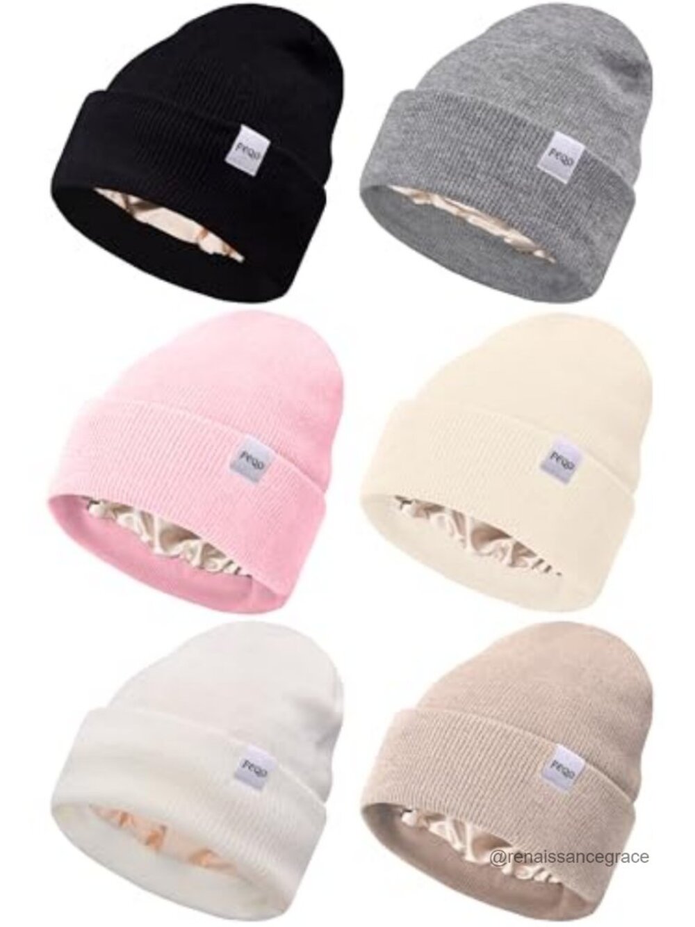 6 Pack Satin Lined Winter Beanie Hats Soft Silk Lined Beanies
